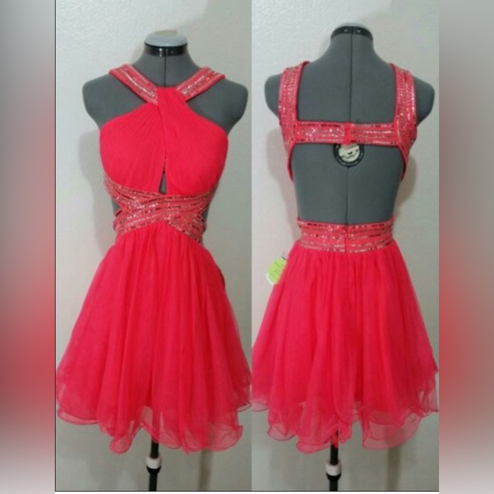New neon pink silver sequin short party prom dress
